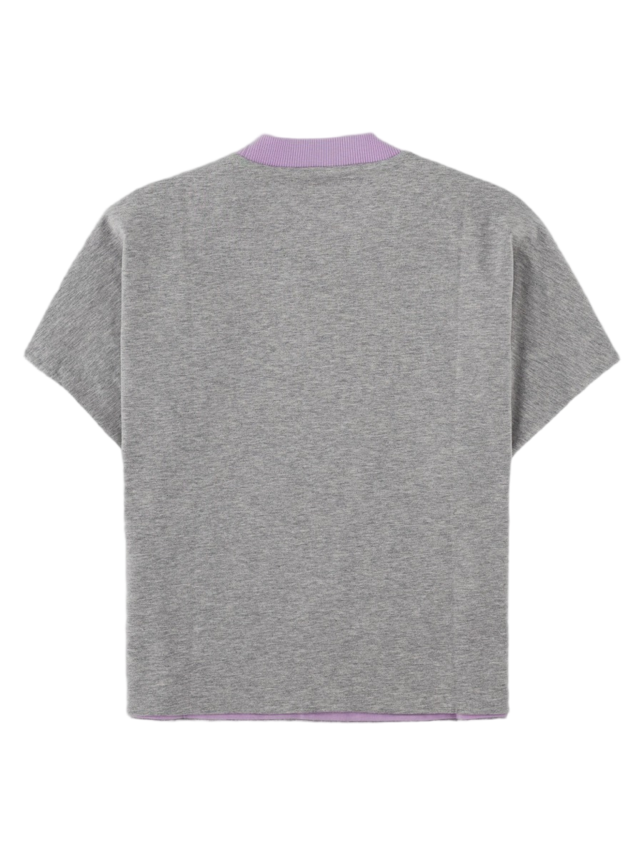 Grey Cropped Lavender Accent Cotton T-Shirt