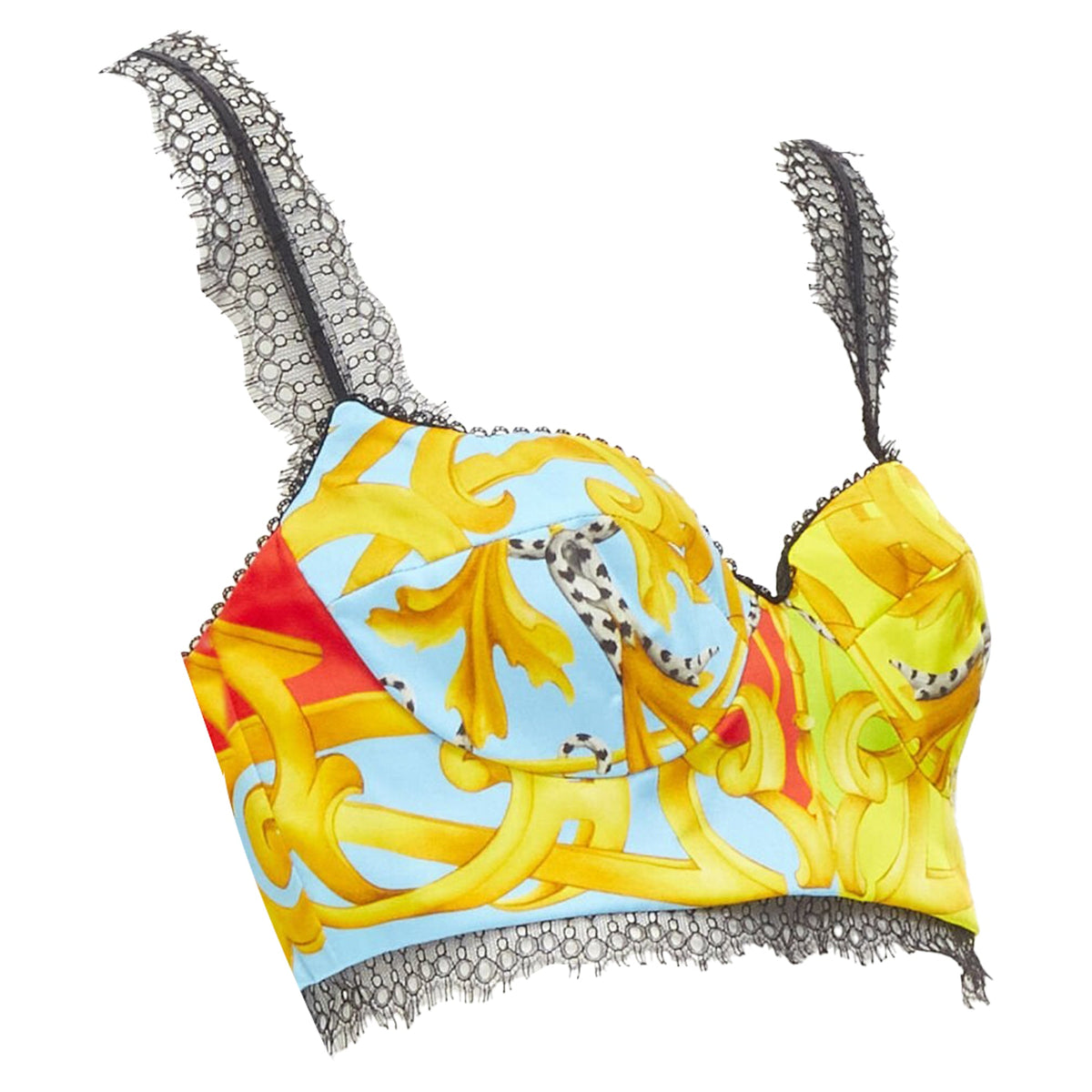 Versace print lace boned bustier top