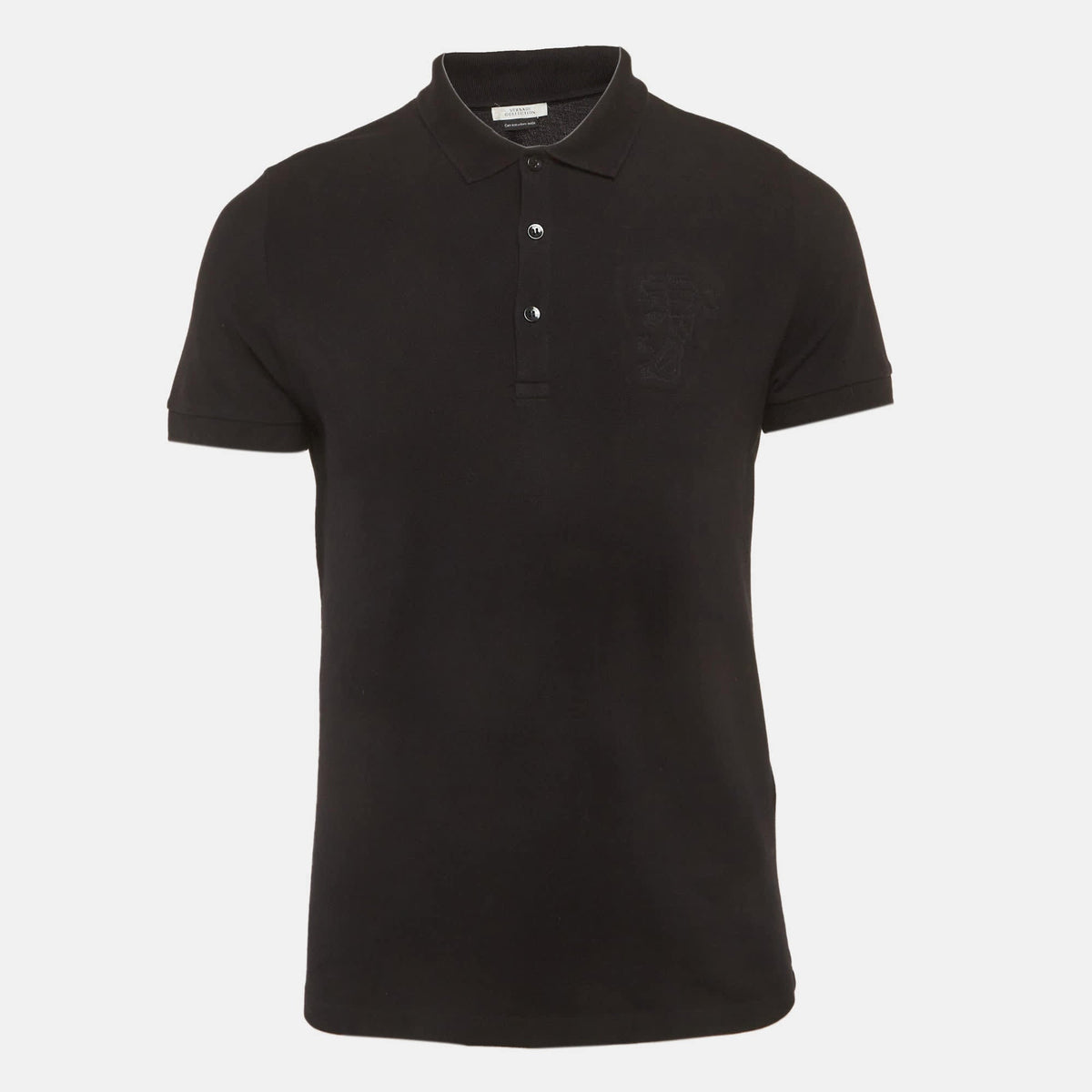 Versace Collection Black Medusa Embossed Cotton Polo T-Shirt
