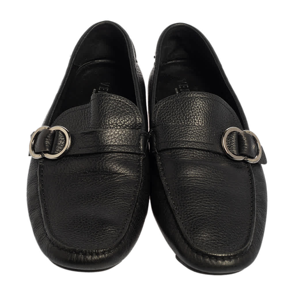 Versace Black Leather Slip On  Loafers