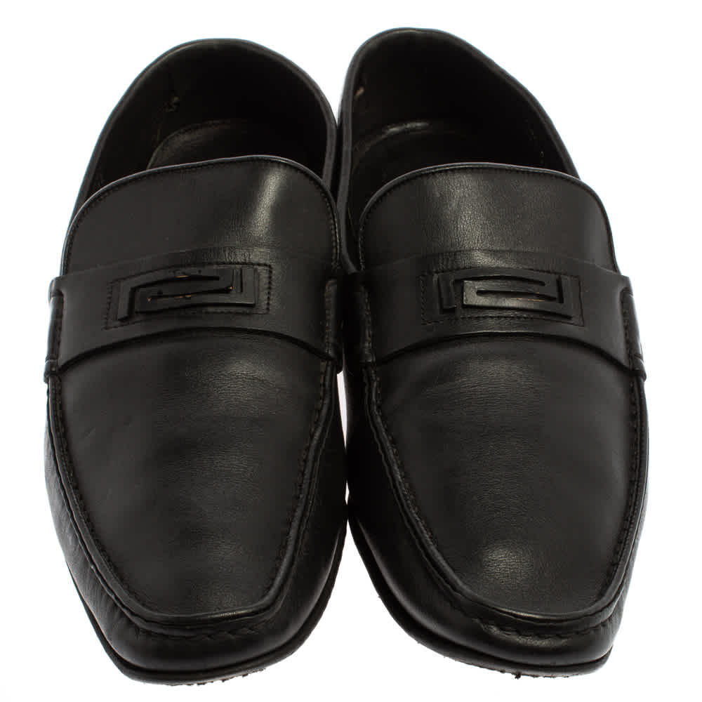 Versace Black Leather Slip On Loafers