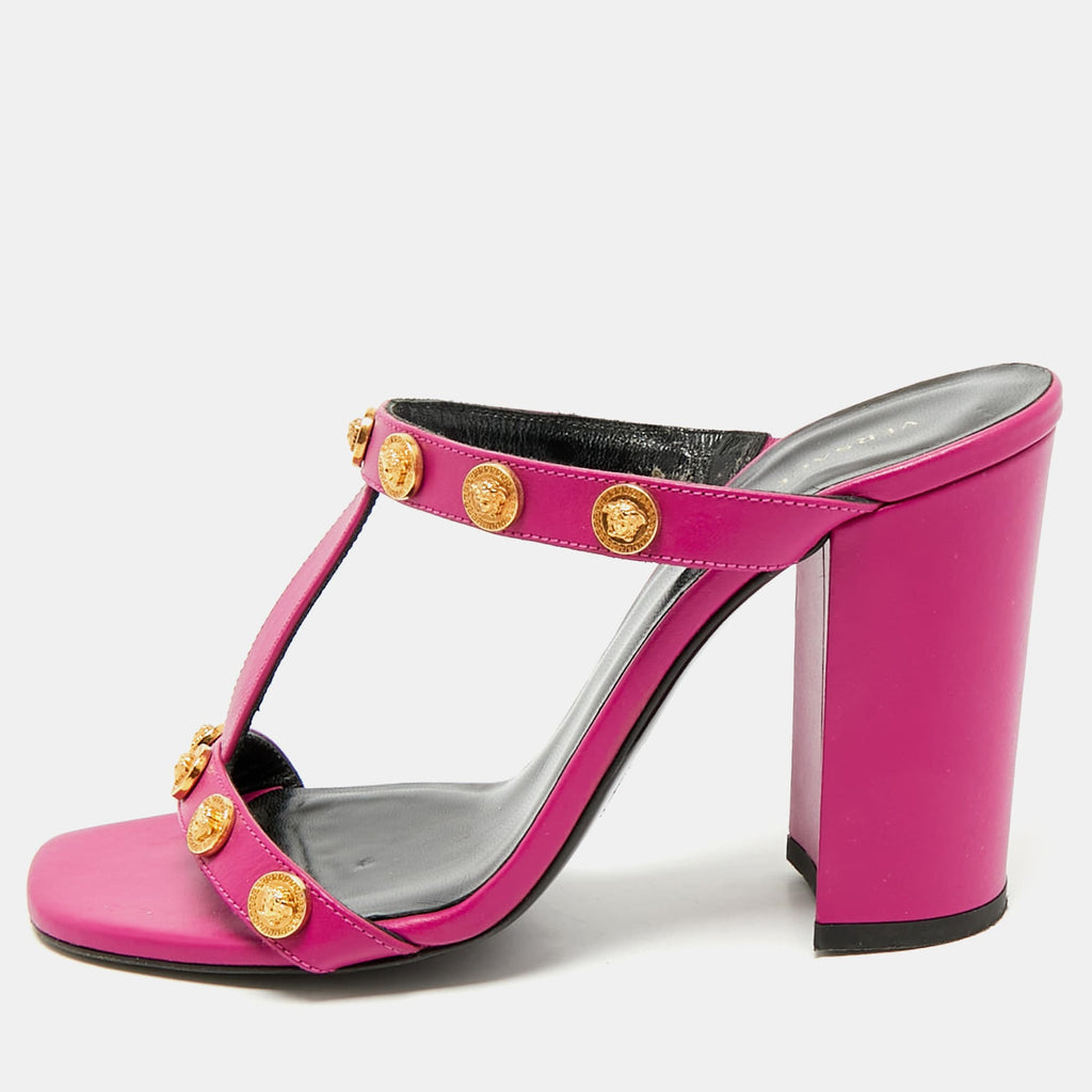 Versace Purple Leather Medusa Embellished Sandals