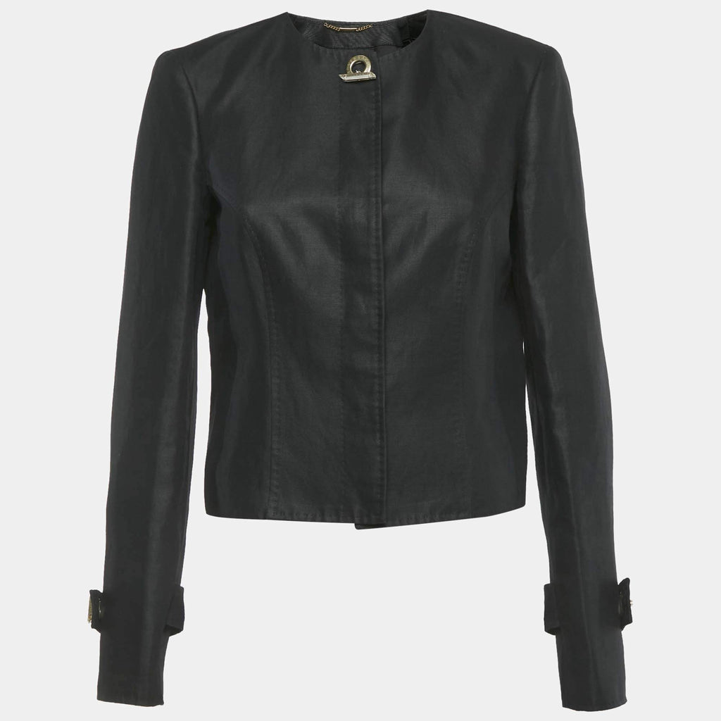 Versace Black Cotton Blend Button Front Jacket
