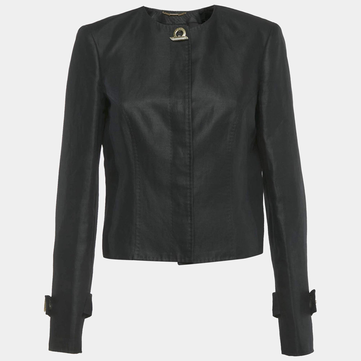 Versace Black Cotton Blend Button Front Jacket