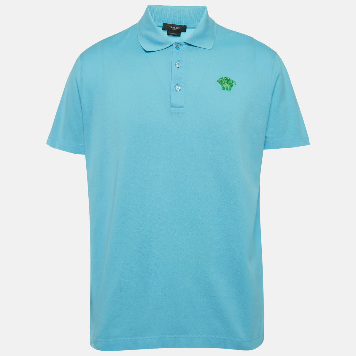 Versace Blue Medusa Embroidered Pique Polo T-Shirt