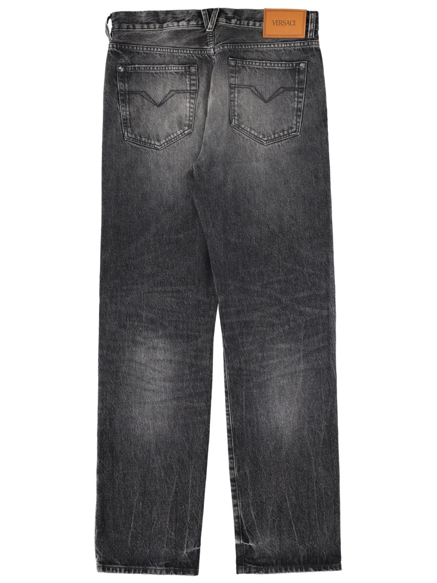 Medusa Detail Faded Black Jeans
