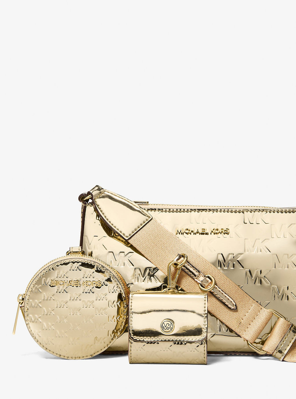 Jet Set Small Metallic Logo Debossed Crossbody Bag with Case for Apple Airpods Pro