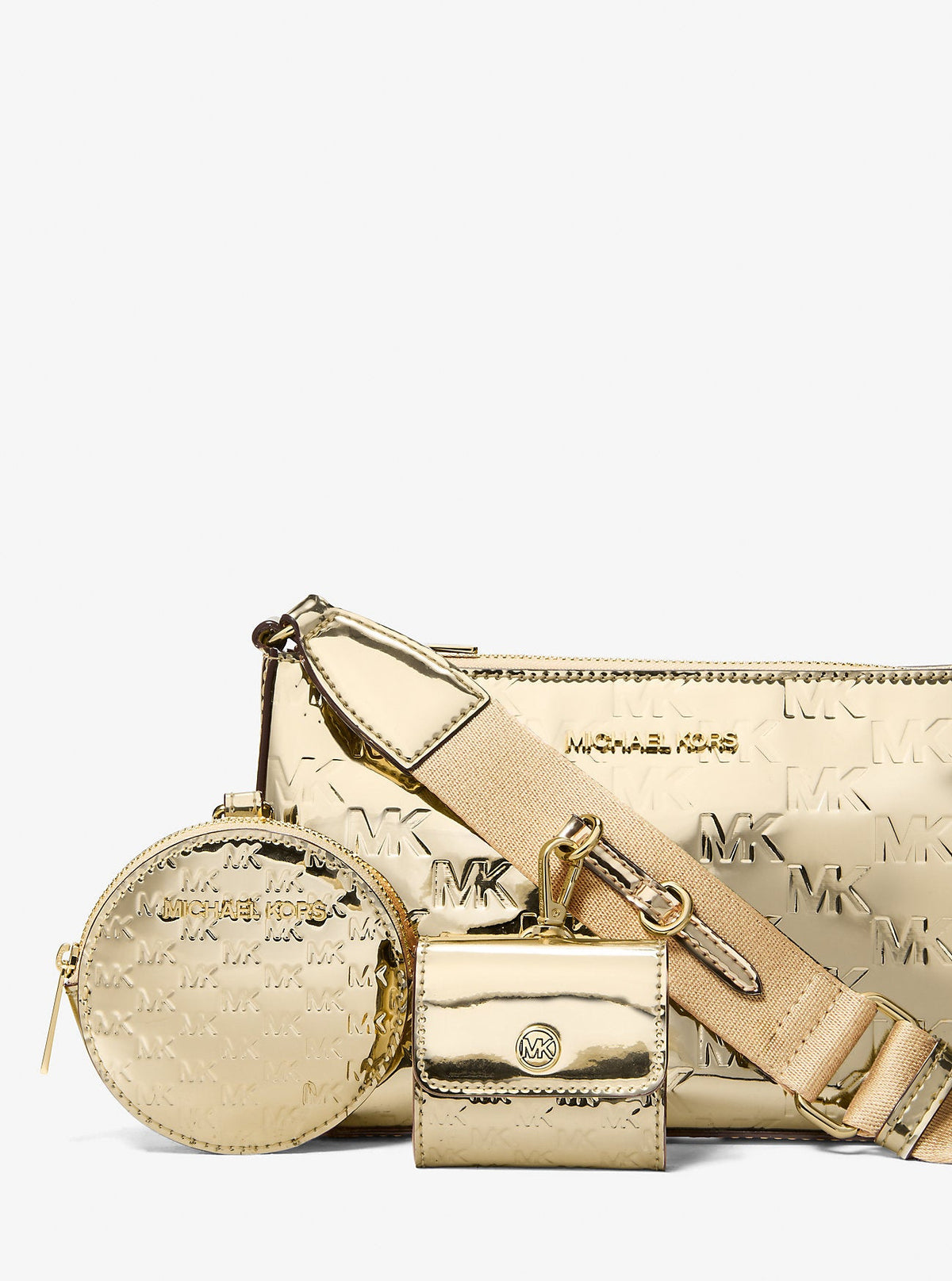 Jet Set Small Metallic Logo Debossed Crossbody Bag with Case for Apple Airpods Pro