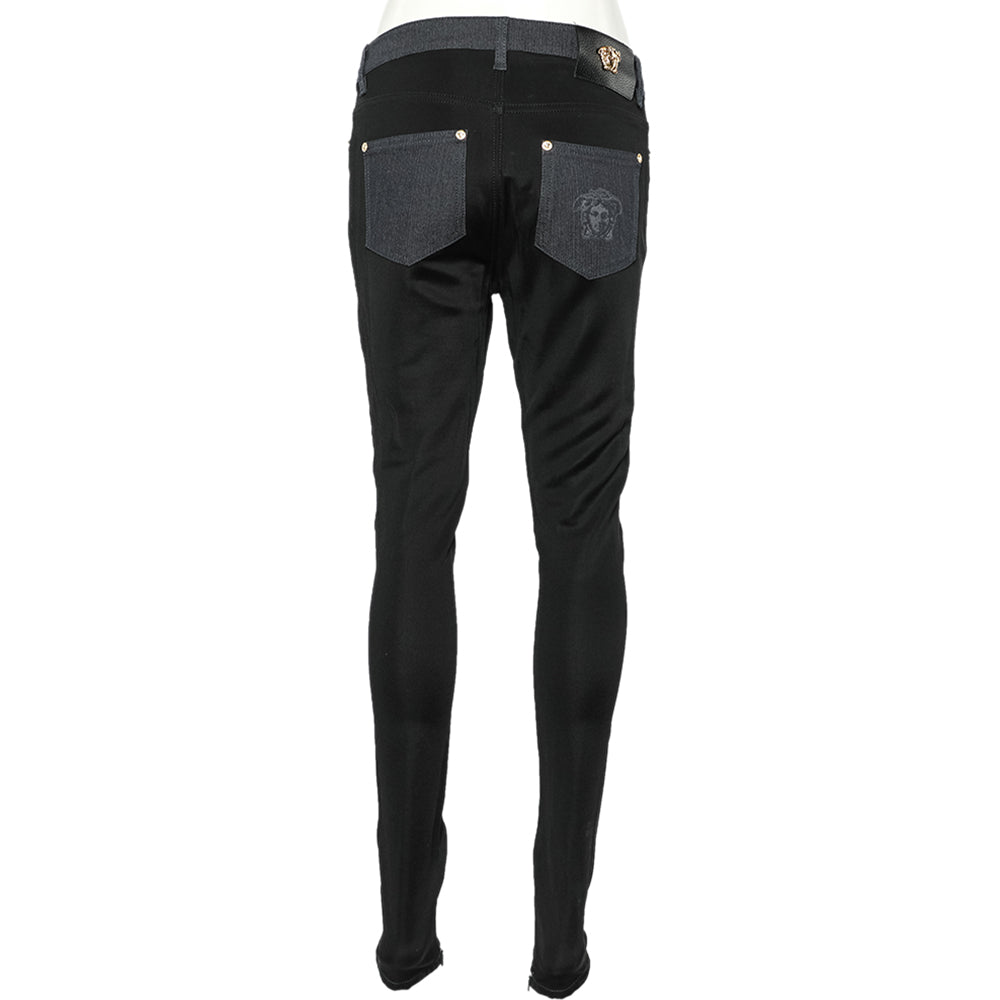 Versace Navy Blue Denim & Black Jersey Jeggings
