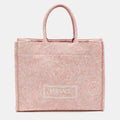 Versace Athena Baroccoo Pink/white Jacquard Canvas Tote