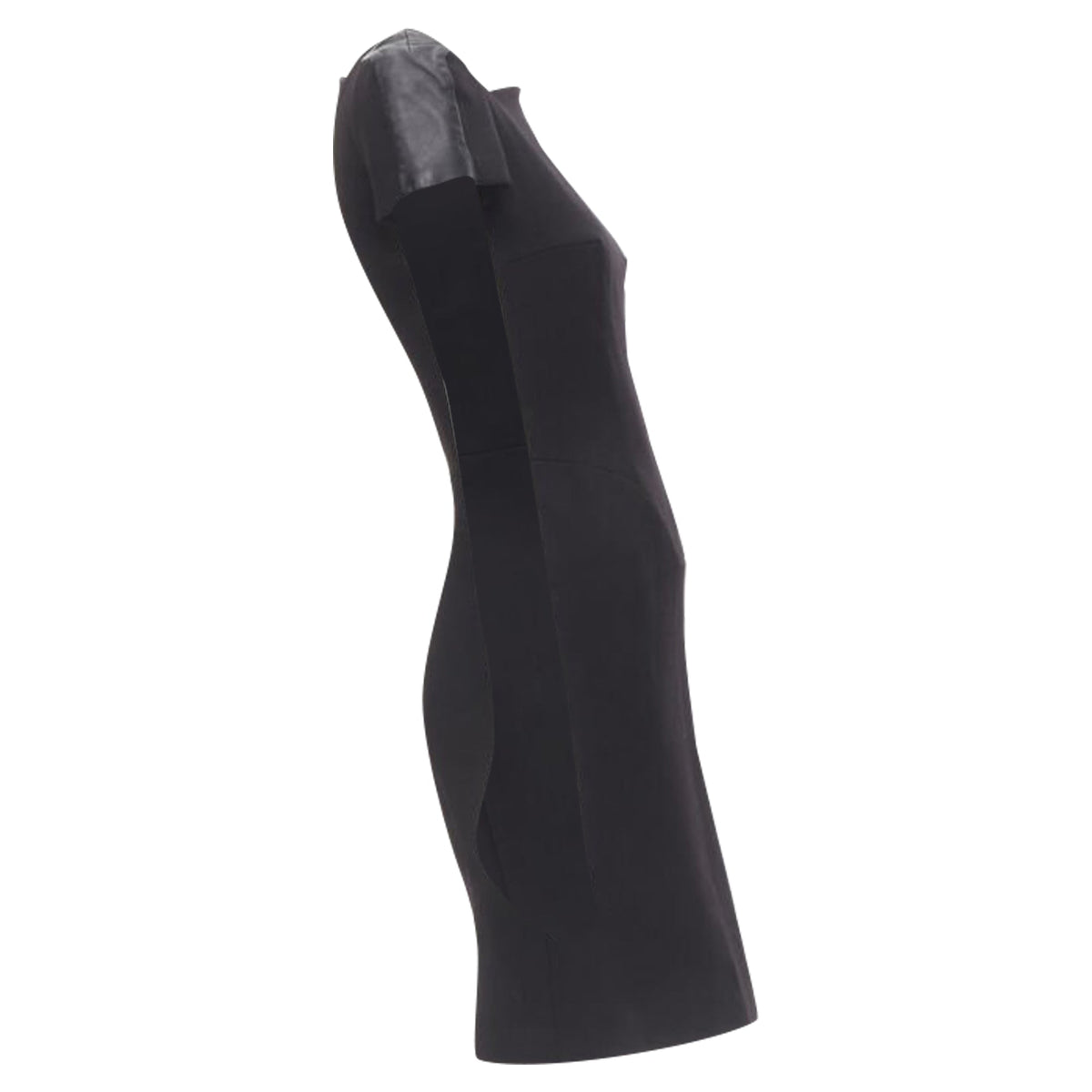 Versace square neckline leather cap sleeve bodycon sheath dress