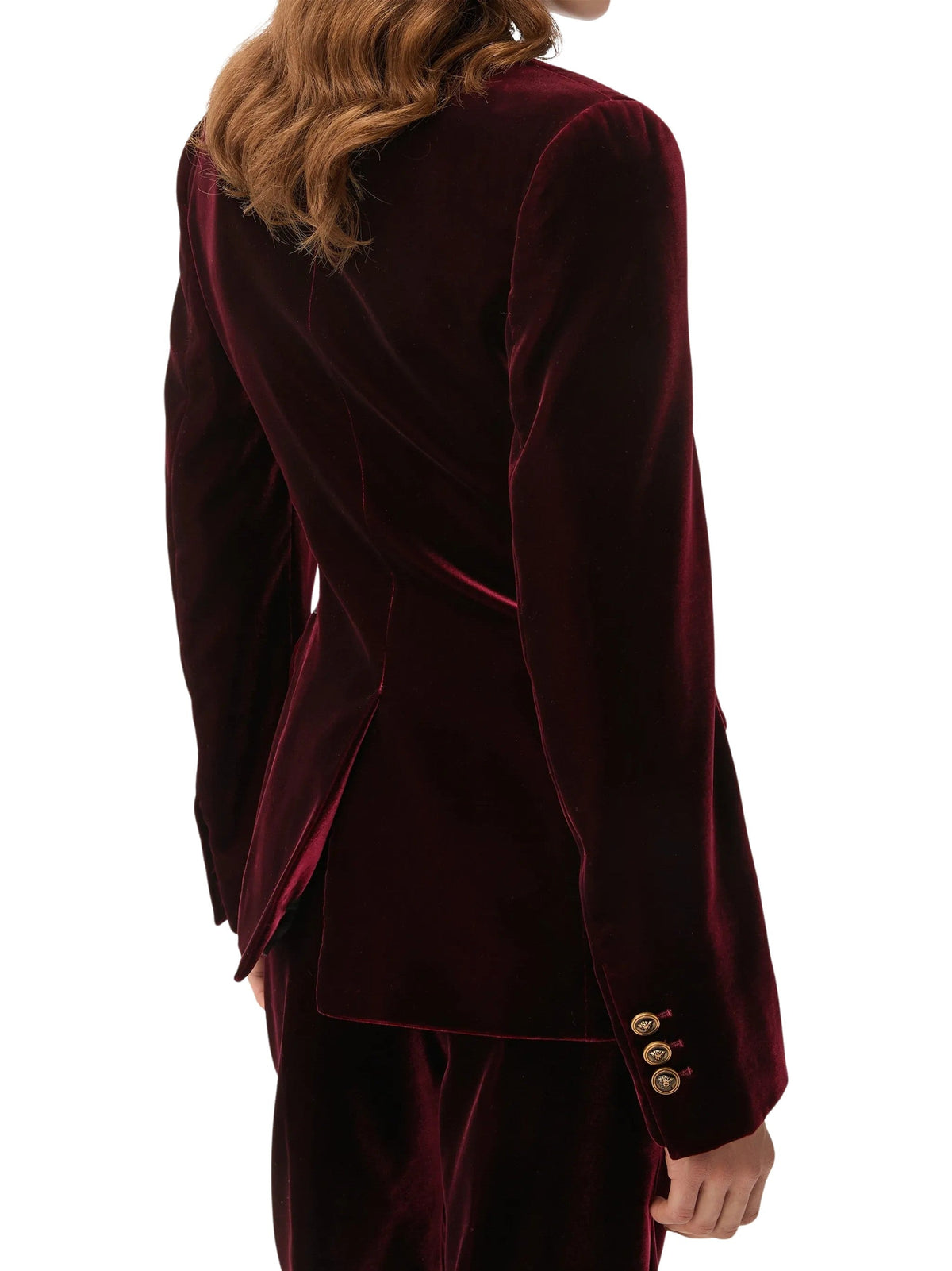 Burgundy Velvet Blazer with Shawl Lapels and Medusa Buttons