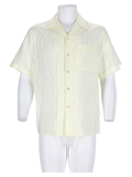 Beige Vertical Stripe Short-Sleeve Silk-Blend Shirt