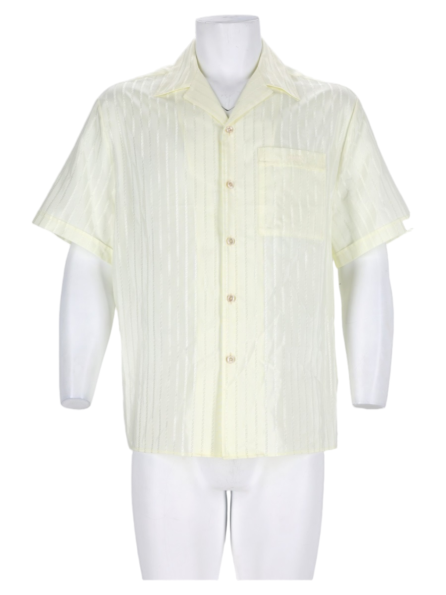 Beige Vertical Stripe Short-Sleeve Silk-Blend Shirt