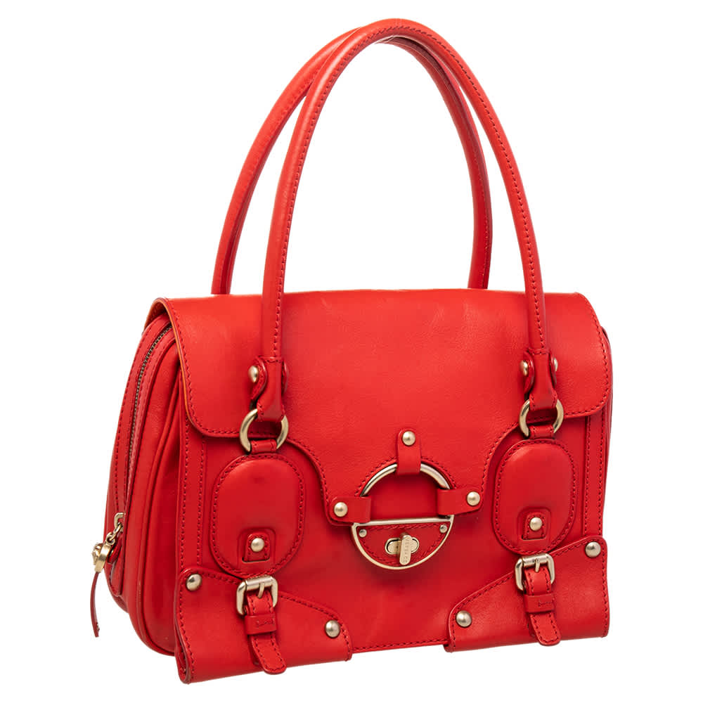 Versace Red Leather Totes Bag