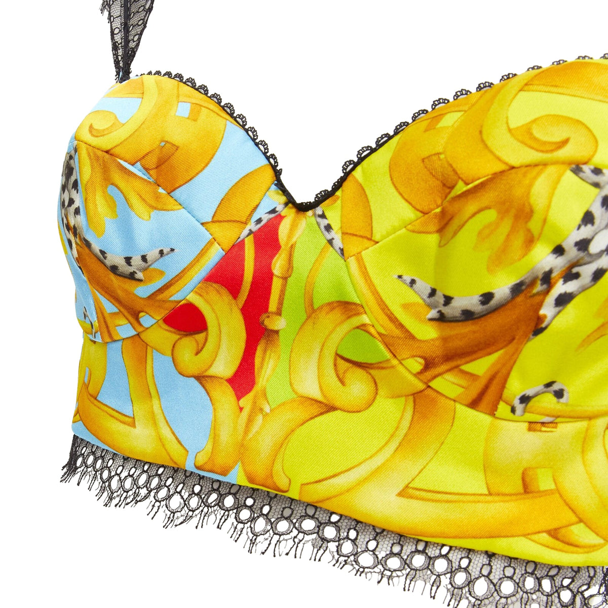 Versace print lace boned bustier top