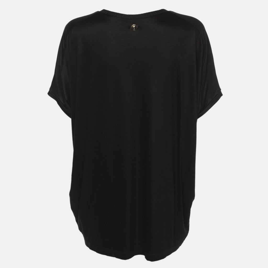 Versace Jeans Black Multicolor Star Print Satin Blouse
