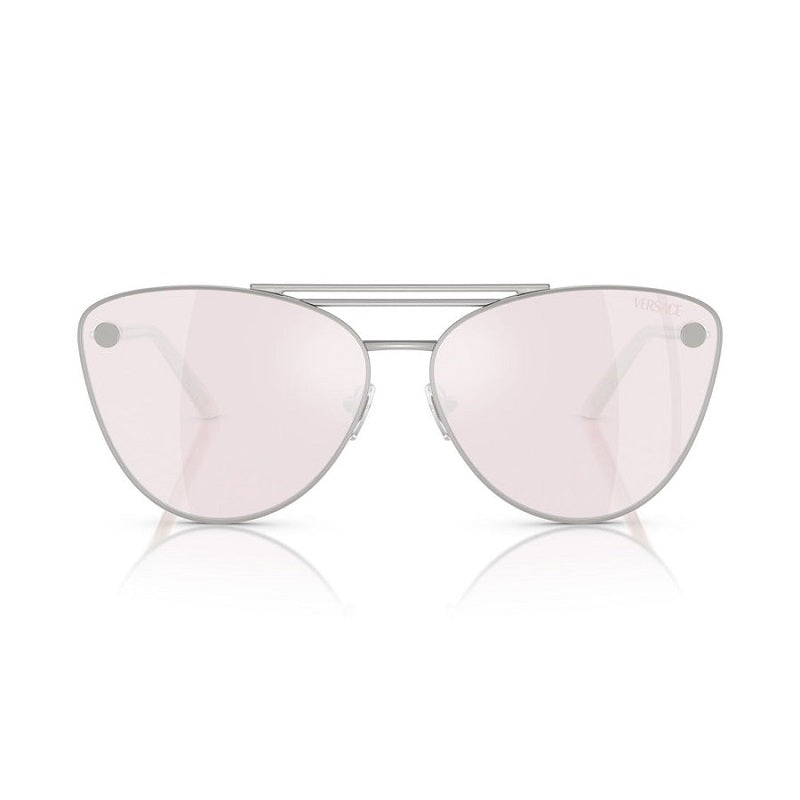 Versace Sunglasses Cat Eye Full Rim, Silver Gold Frame And Blue Mirror Silver Lens Ve226715141U
