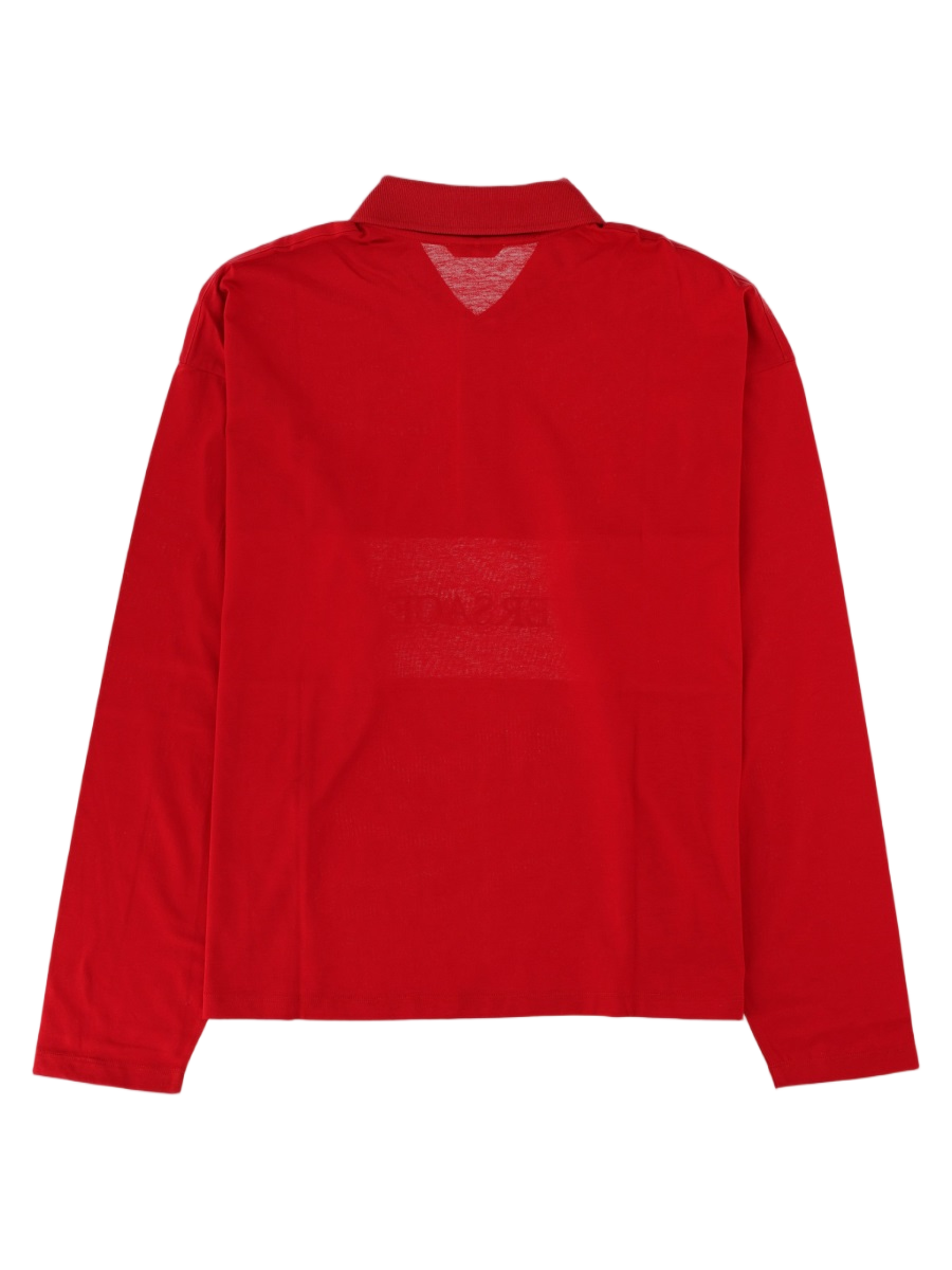 Red Contrasting Stripe Long-Sleeve Cotton Polo Shirt