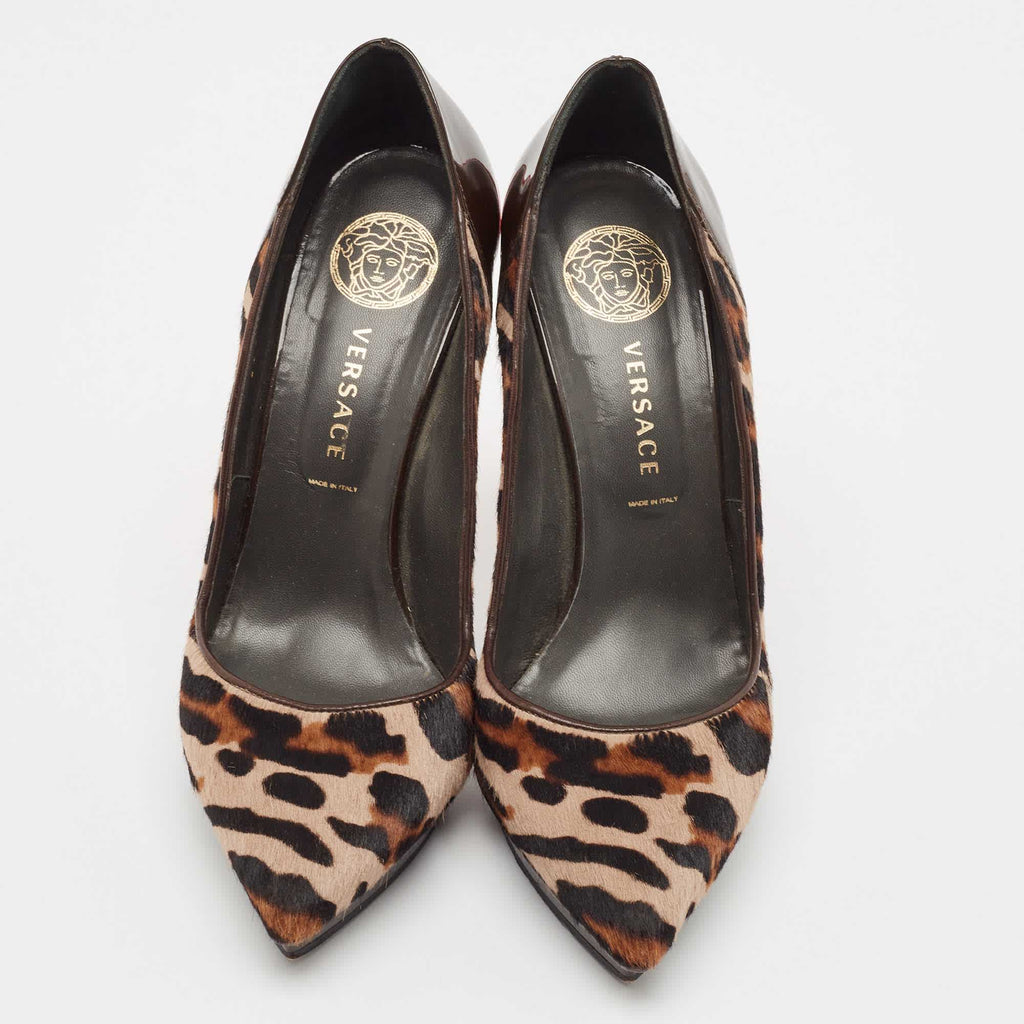 Versace Multicolor Calf Hair And Patent Leather Platform Pumps