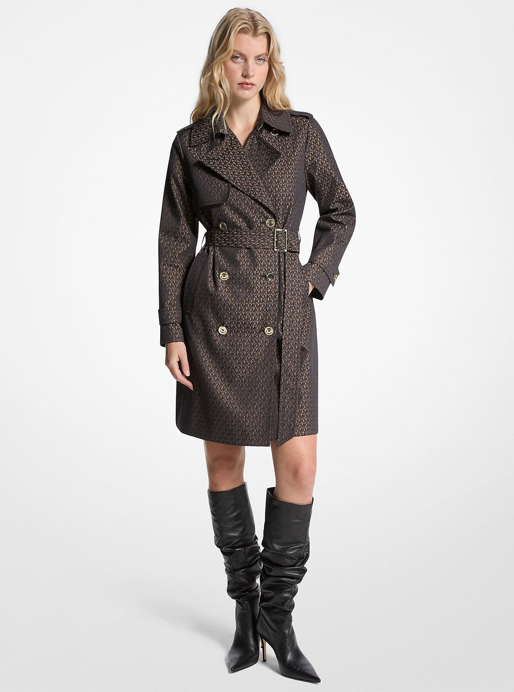 Signature Logo Cotton Blend Belted Trench Coat