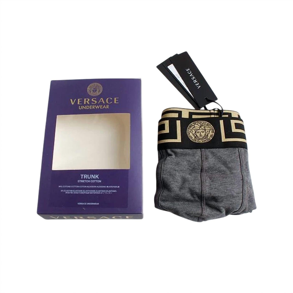 Men's Long Trunk With Greca Border In Grey/gold