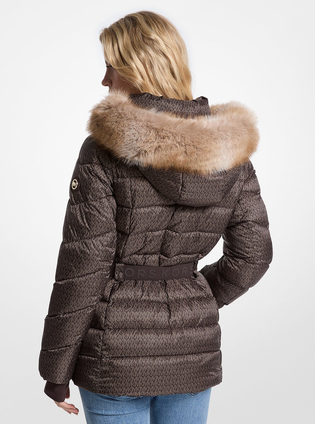 Faux Fur Trim Belted Puffer Jacket
