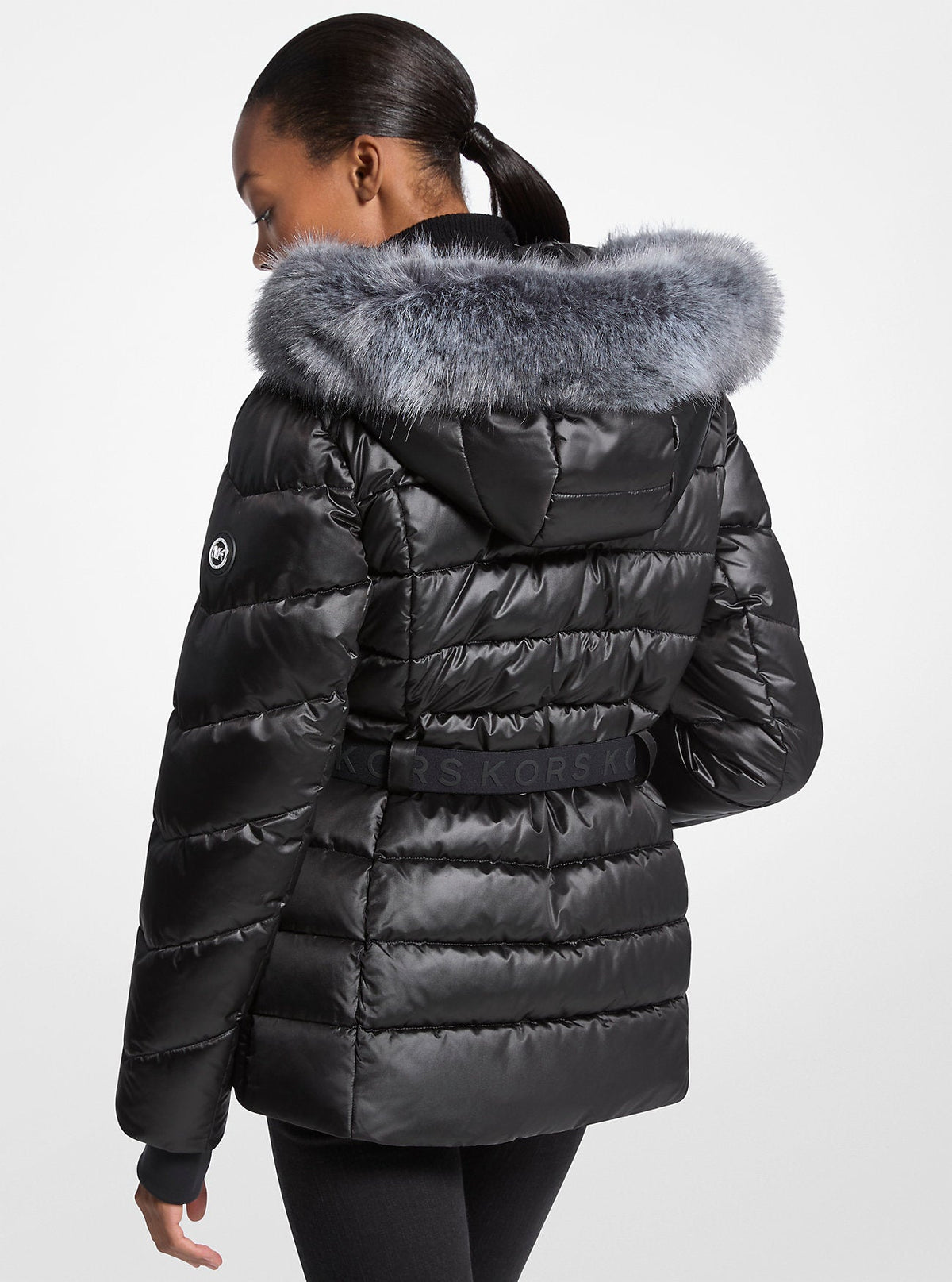 Faux Fur Trim Belted Puffer Jacket
