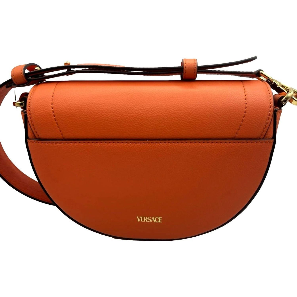 Women's Half-Moon La Medusa Vitello Leather Crossbody Handbag In Pumpkin Orange