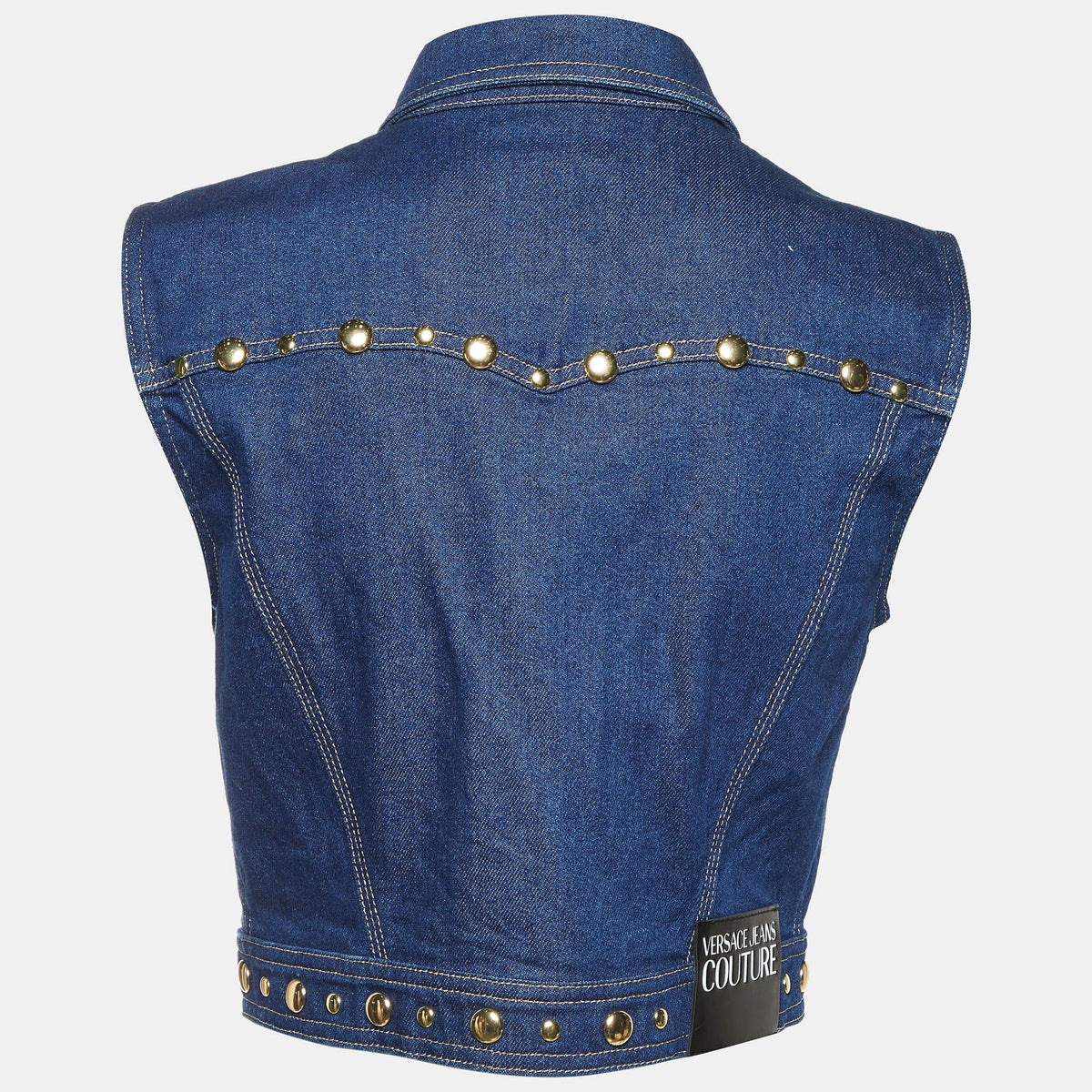 Versace Jeans Couture Blue Denim Studded Cropped Vest