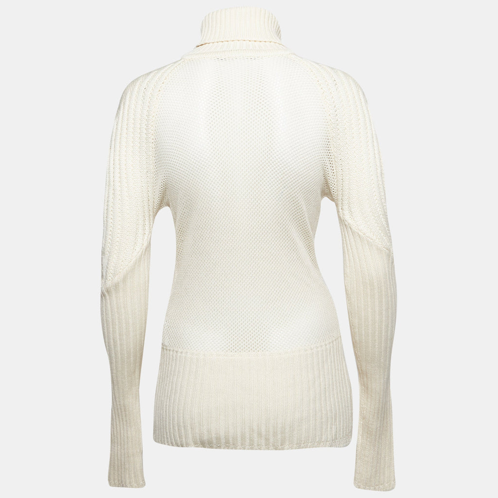 Versace Cream Rib Knit Turtle Neck Sweater