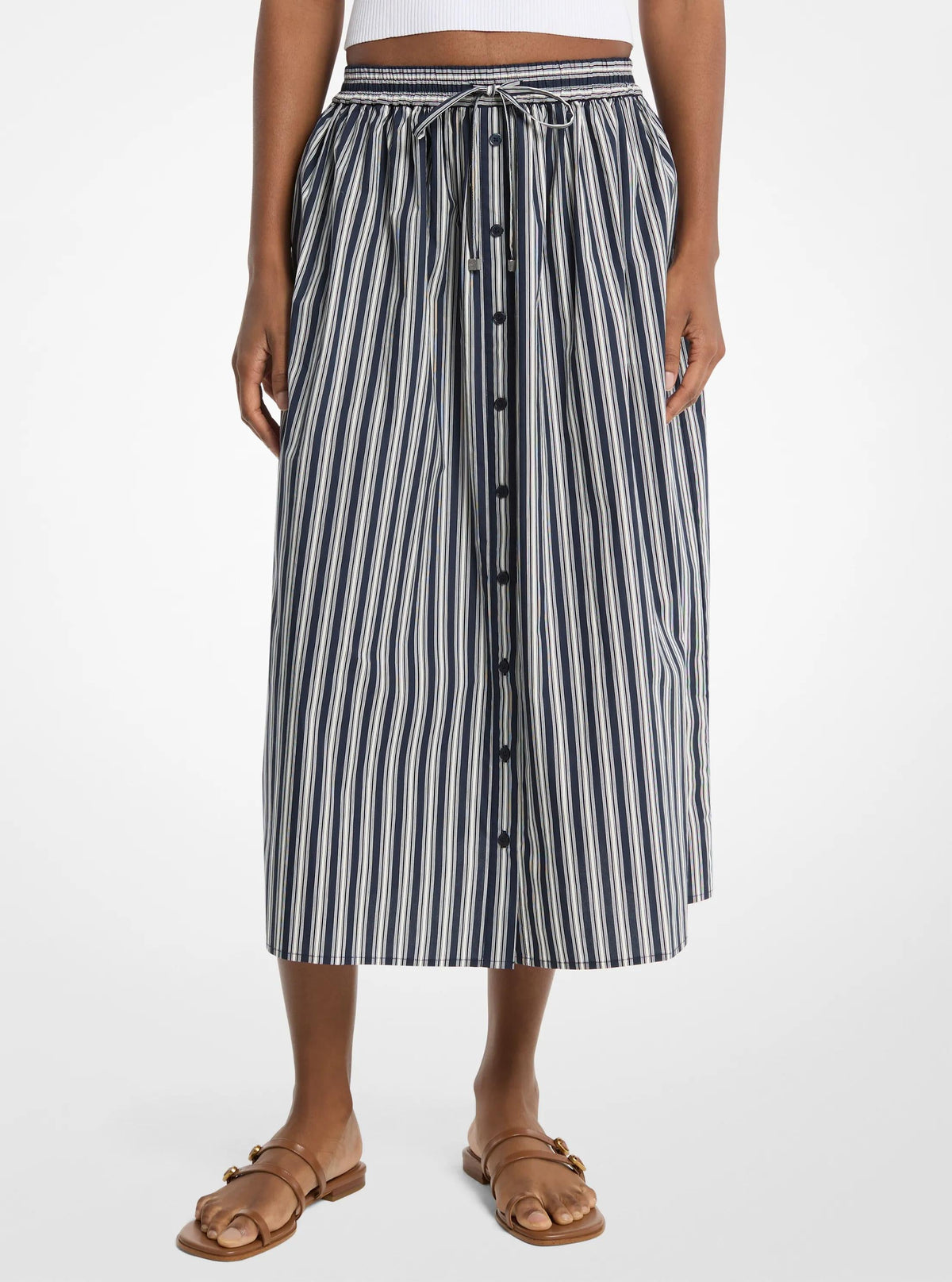 Striped Cotton Poplin Midi Skirt