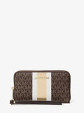 Jet Set Large Metallic Signature Logo Stripe Smartphone Wallet