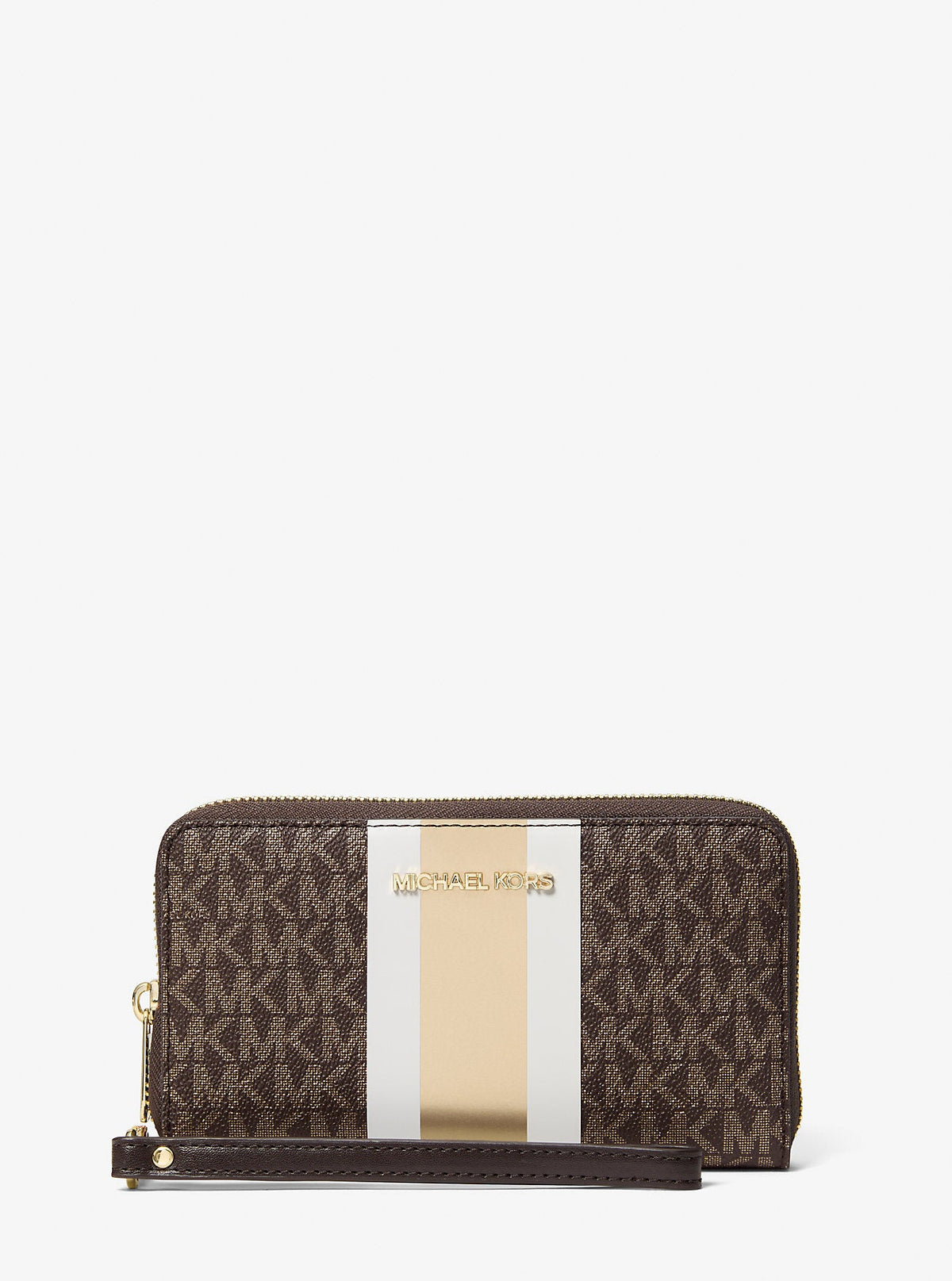 Jet Set Large Metallic Signature Logo Stripe Smartphone Wallet