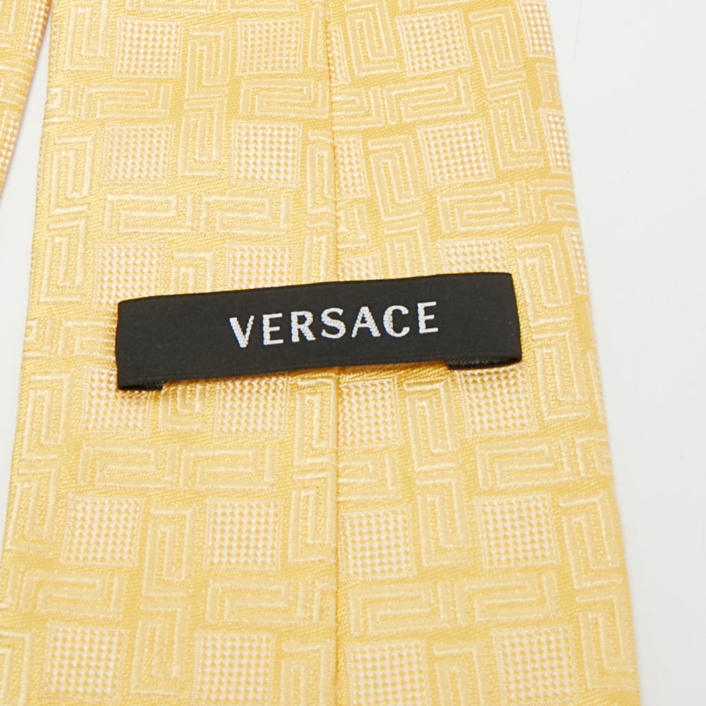 Versace Yellow Greca Pattern Silk Tie