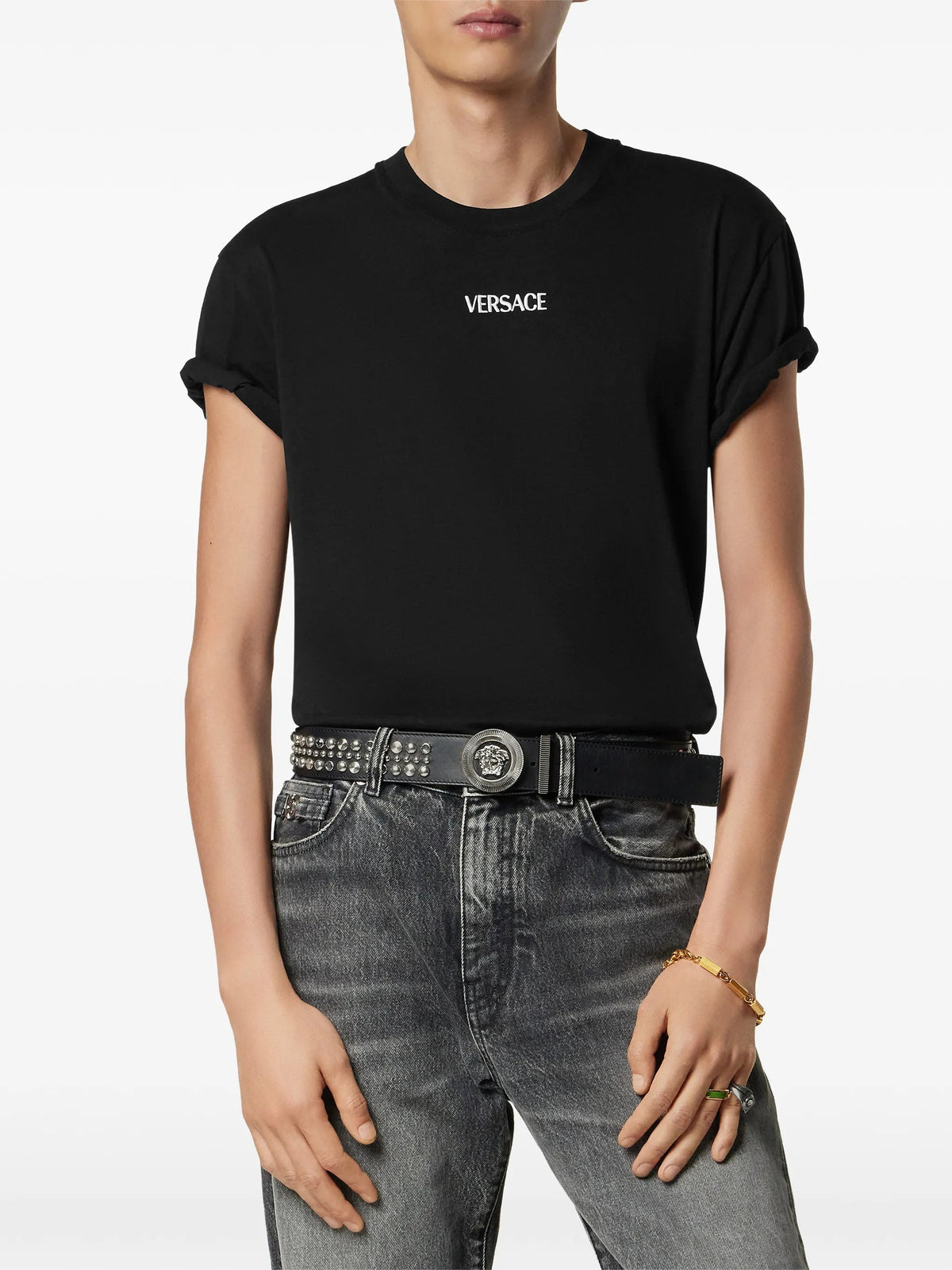 Black Minimalist Embroidered Logo Cotton T-shirt