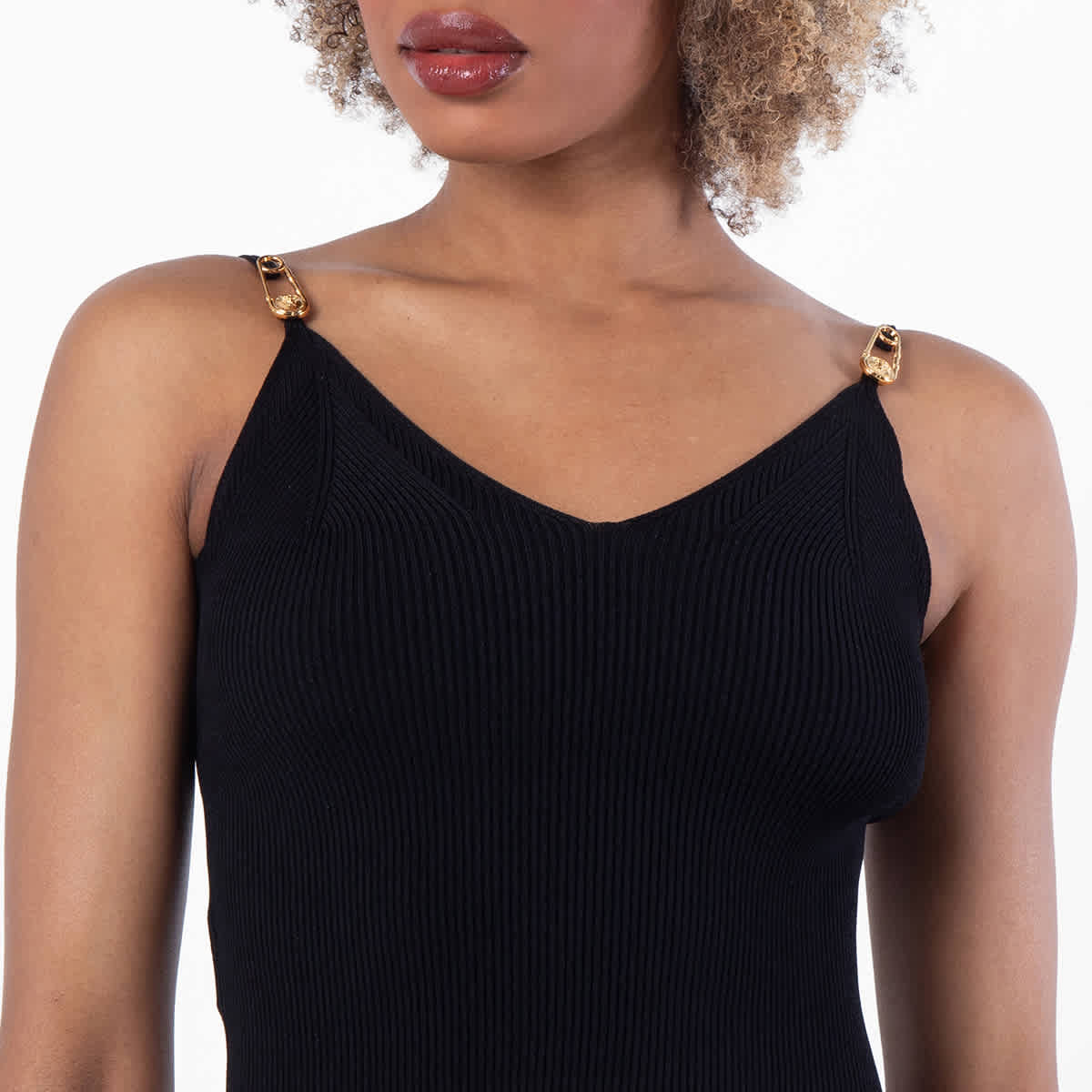 Versace Safety Pin Ribbed-Knit Crop Top