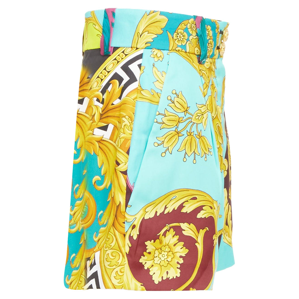 Versace Blue Baroque Print High Waist Shorts