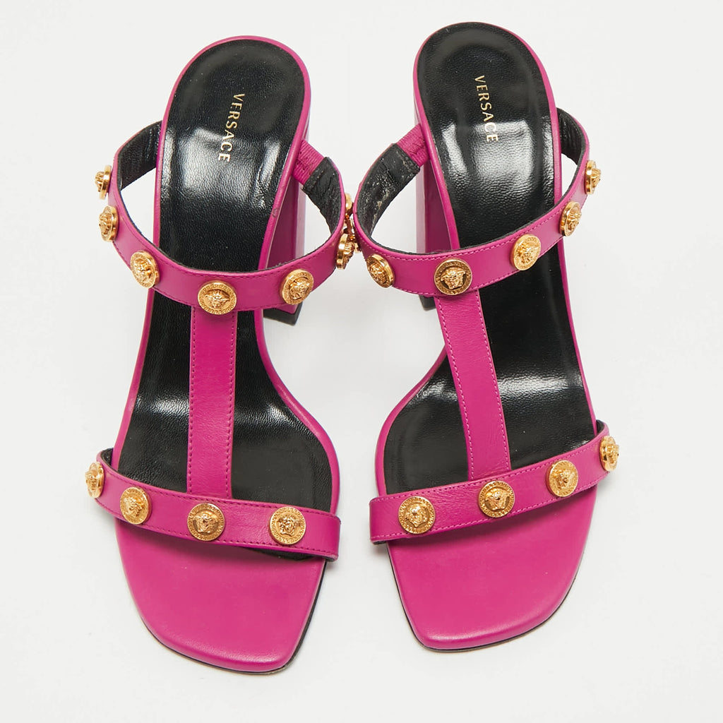 Versace Purple Leather Medusa Embellished Sandals