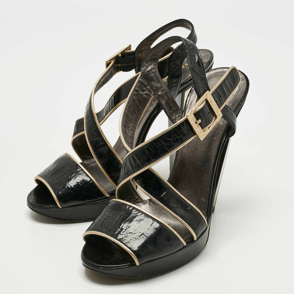 Versace Black Patent Leather Ankle Strap Sandals