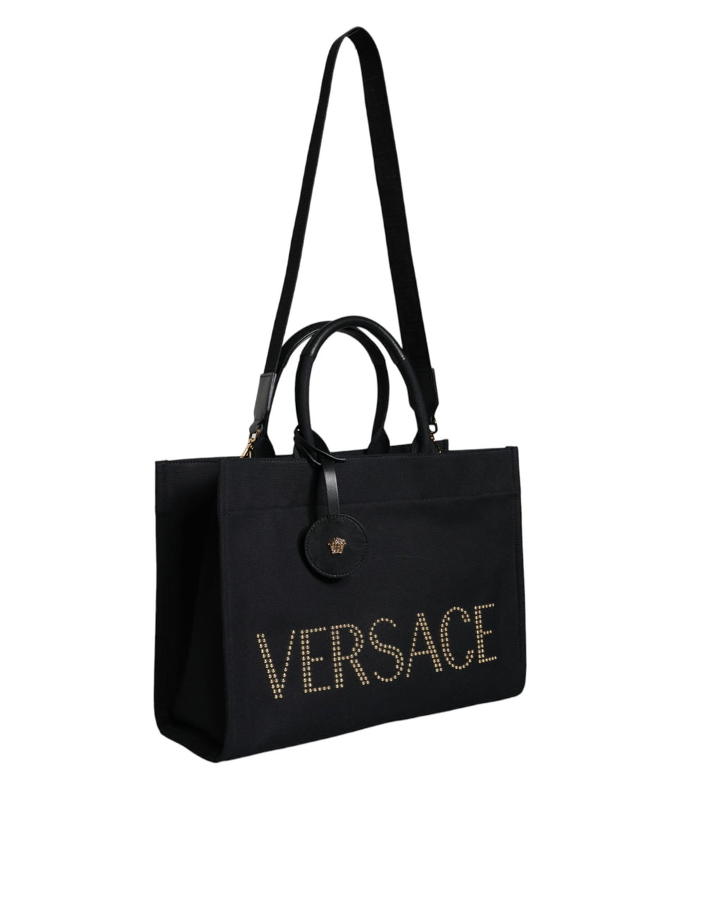 Versace Top Handle Canvas Leather Logo Crossbody Tote Women's Bag