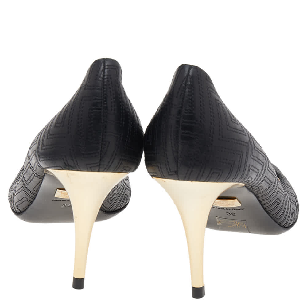 Versace Black Quilted Leather Peep Toe Pumps