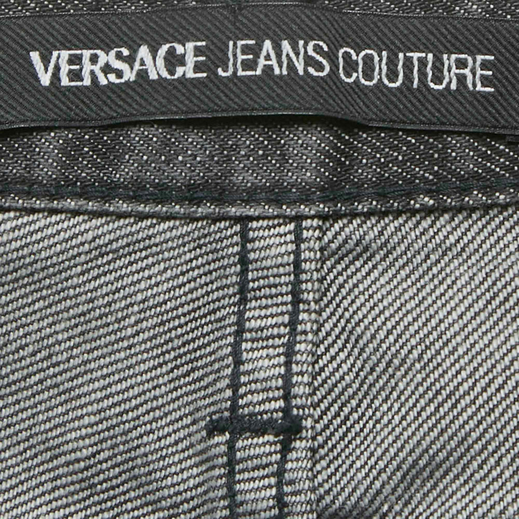 Versace Jeans Couture Grey Logo Embroidered Cotton Wide Leg Jeans M Waist