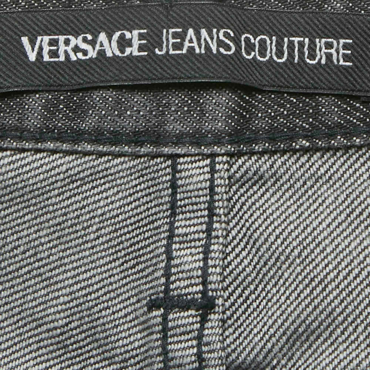 Versace Jeans Couture Grey Logo Embroidered Cotton Wide Leg Jeans M Waist