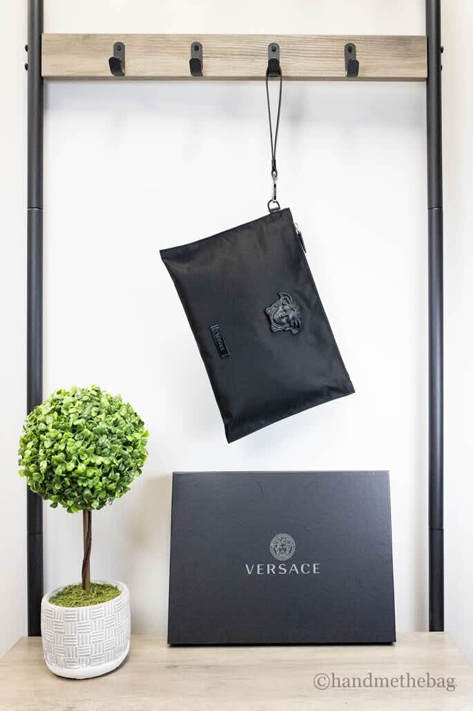 Versace Versace Large Nylon Fabric Medusa Convertible Pouch Clutch Wristlet Women's Bag