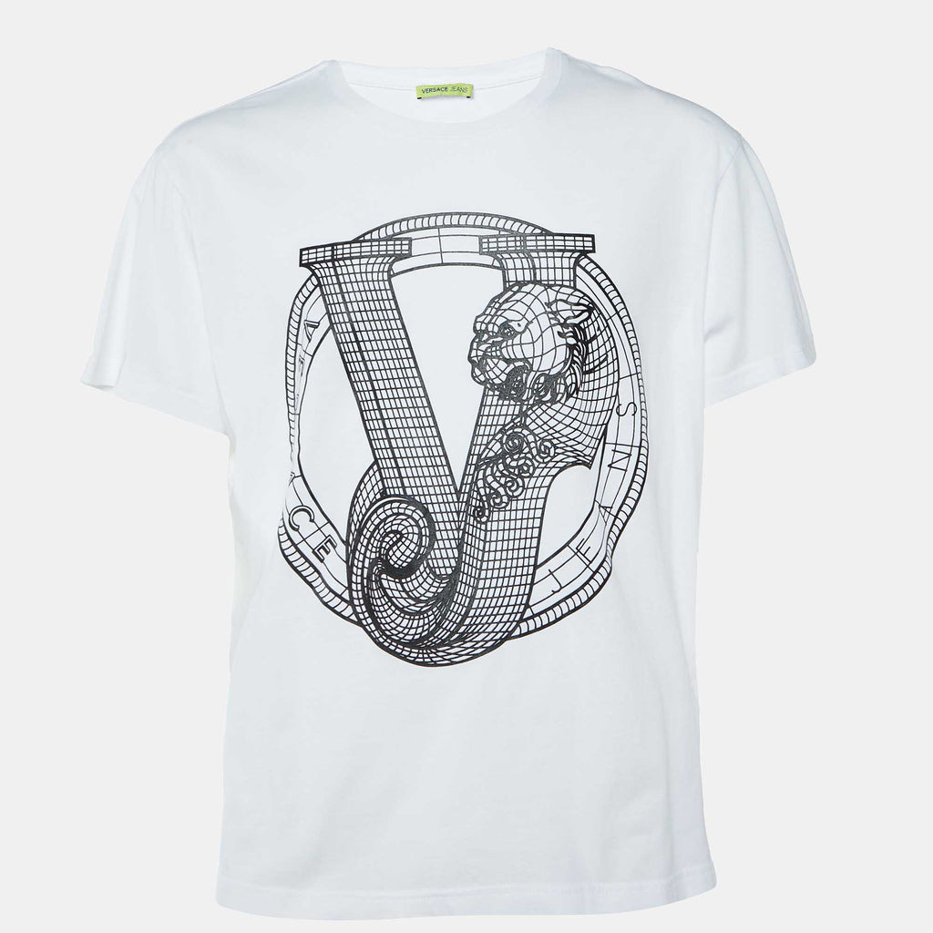 Versace Jeans White Logo Rubber Print Cotton T-Shirt