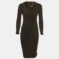 Versace Black Crepe Medusa Detail Ruche Midi Dress