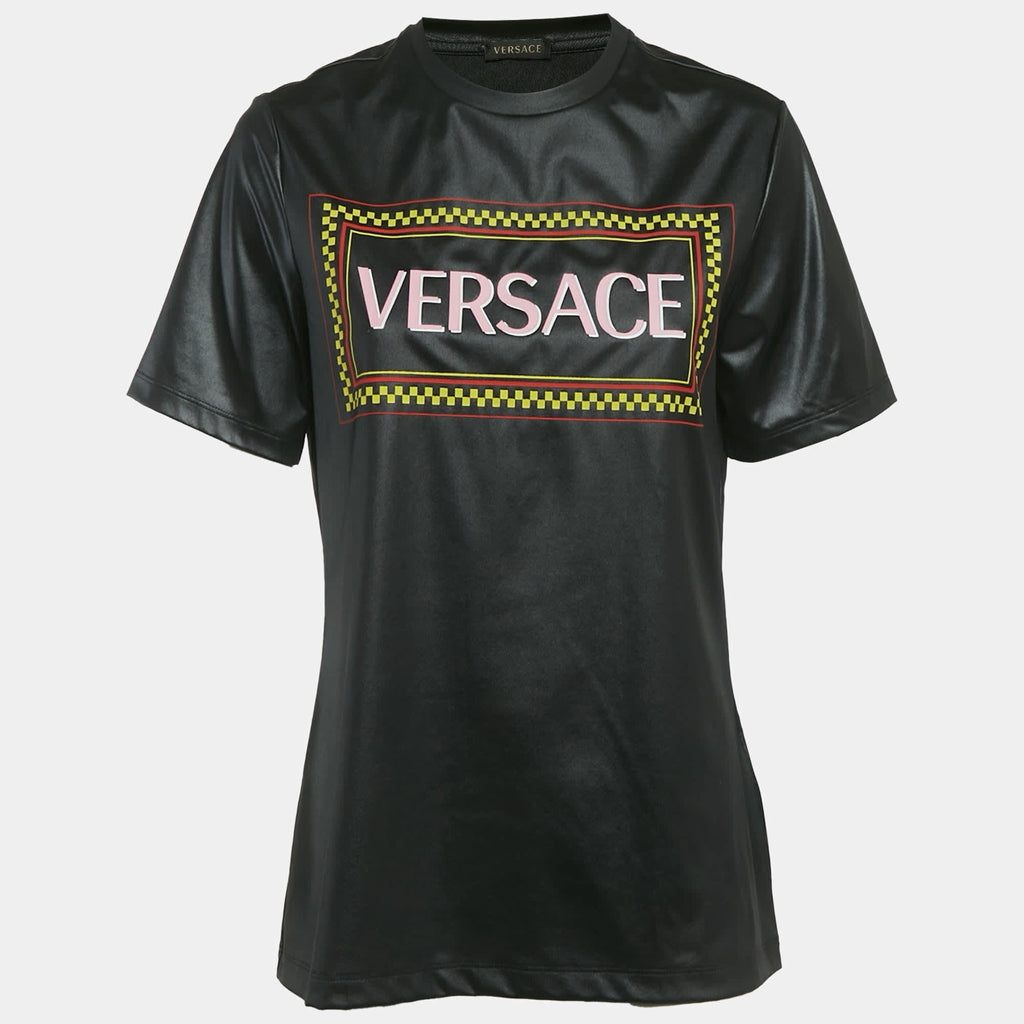 Gianni Versace Black Graphic Logo Detail Jersey T-Shirt
