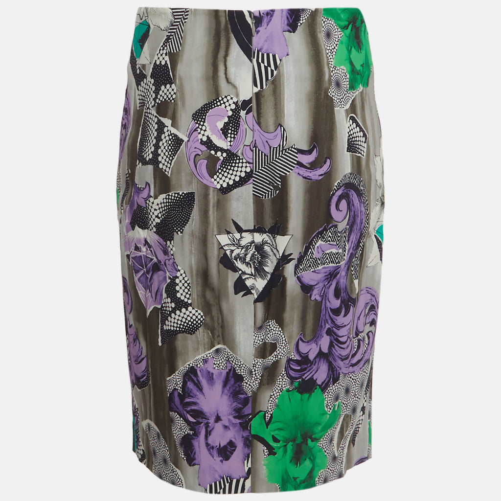 Versace Collection Multicolour Abstract Print Stretch Crepe Pencil Skirt