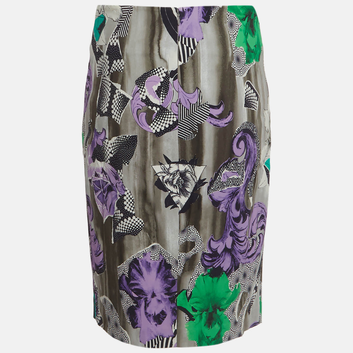 Versace Collection Multicolour Abstract Print Stretch Crepe Pencil Skirt
